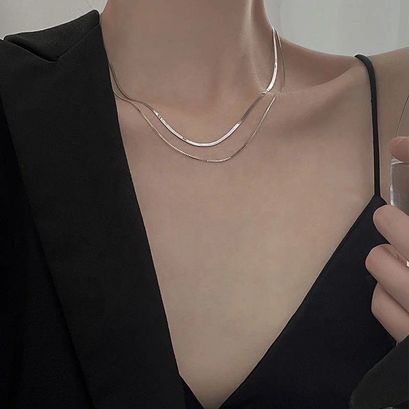 

Double layered necklace INS necklace simple sterling silver 2022 new women's necklace wholesale MOQ 1pcs