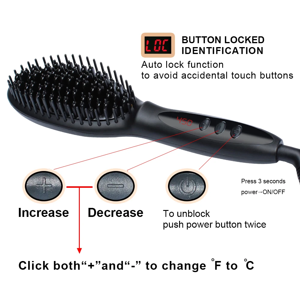 
Private Label Fast Hair Straightener Brush CE/ROHS Multifunctional Electric Comb Hair Beard Straightener Tourmaline Ceramic Iron 