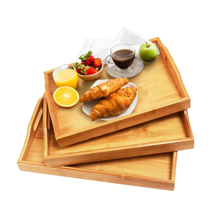 

Top Selling Breakfast Plate Cutlery Tray Bamboo Serving Tray