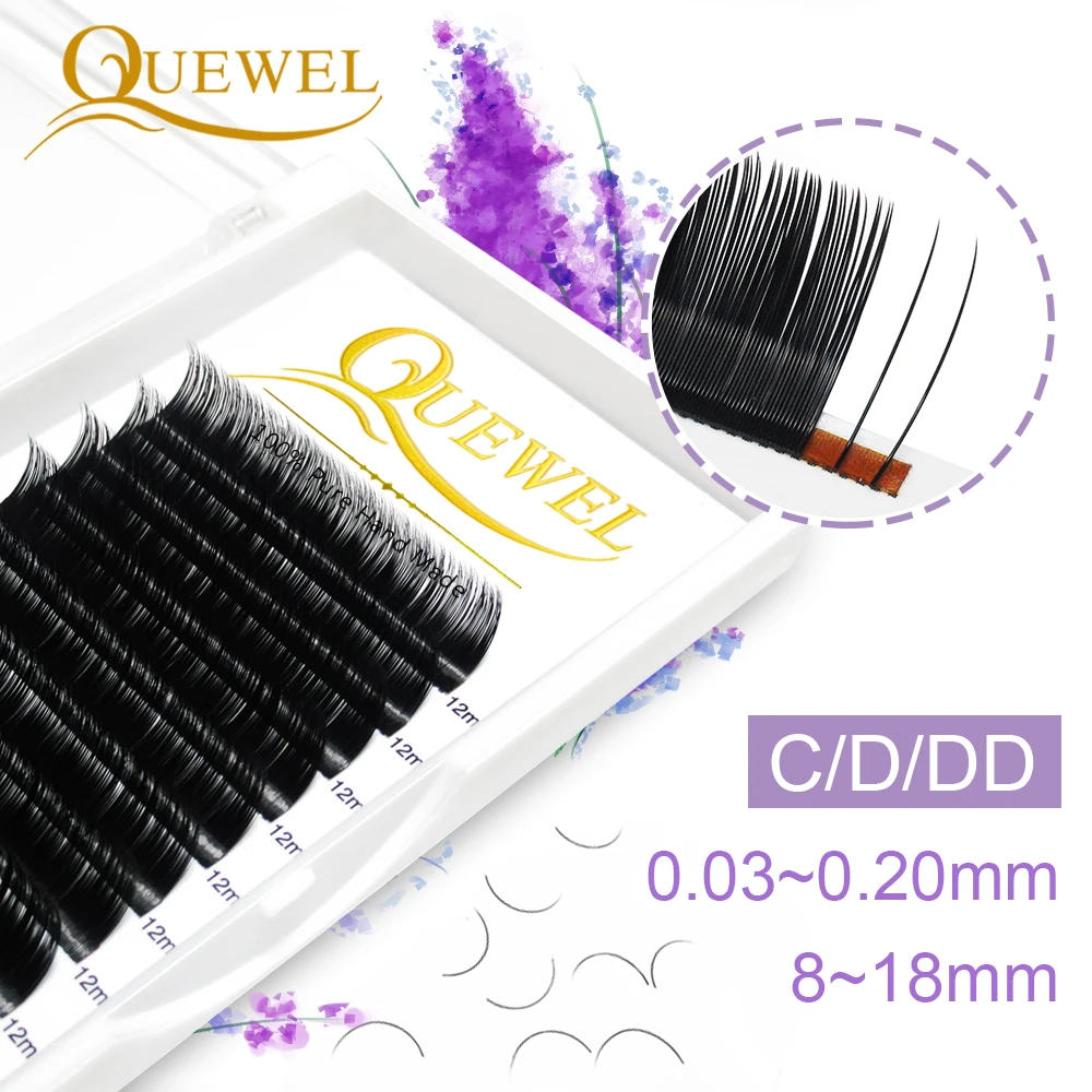 

Quewel Lash Wholesale Korea Eyelash Extension Private Label Eyelash Extension 0.03 J B C D High Quality Eyelash Extension PBT, Natural black