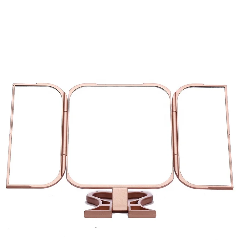 

Professional Plastic Foldable 3 Sides Hand Held Standing Makeup Mirrors, Rose gold