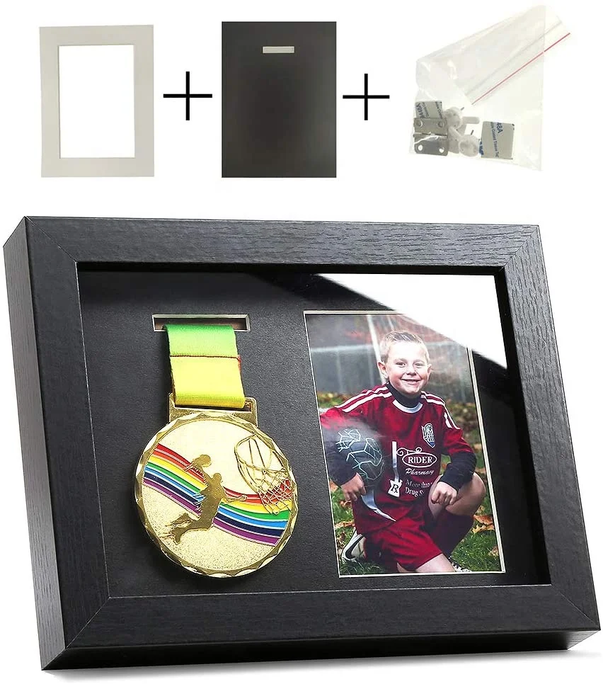 

Amazon High Quality 6x8 inch Black Memory Square wood shadow Medal Display frame Case for Gymnastics