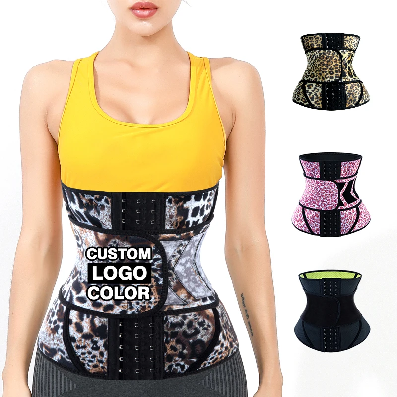 

Custom Logo Plus Size Double Strap Women Compression Corset Shaper Body Slimming Shaper Leopard Fitness Waist Trainer Belt