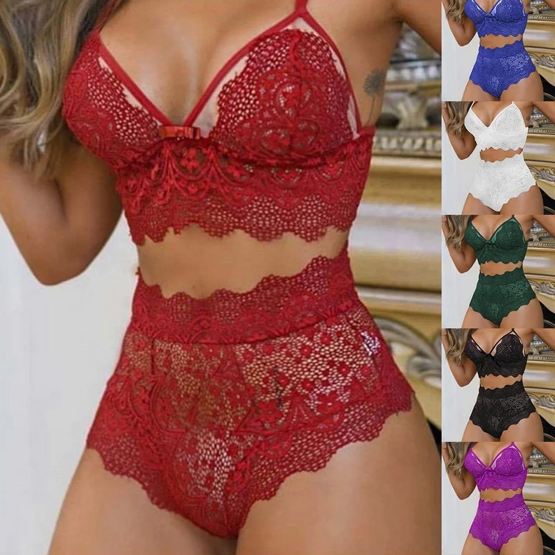 

SFY1346 2021 Summer Sexy Seamless Lingerie Sets Women Lace Push Up Bra And Panty Set Sexy V Neck Hot Erotic Crop Top Underwear, White, red, blue, black, purple, green