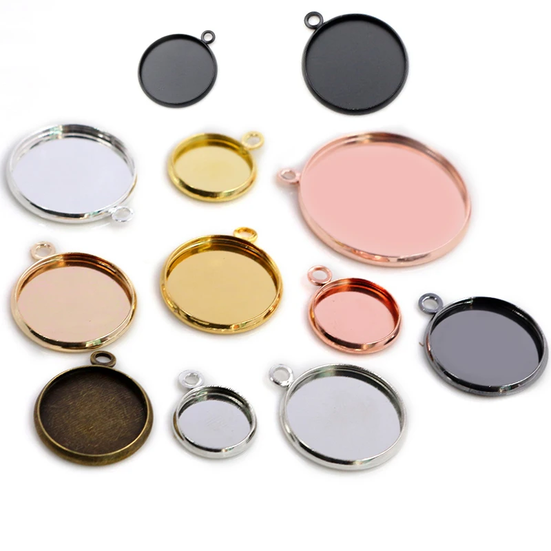 20-50pcs/lot 8-25mm Round Cabochon Base Tray Bezels Pendant Blank Setting Supplies For DIY Jewelry Making Findings