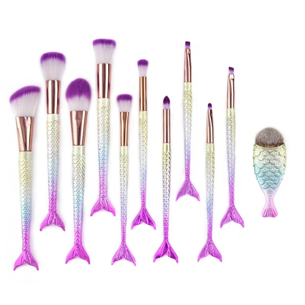 

New Mermaid 10/12PCS Makeup Brushes Foundation Eyeshadow Contour Mermaid Make up Brushes