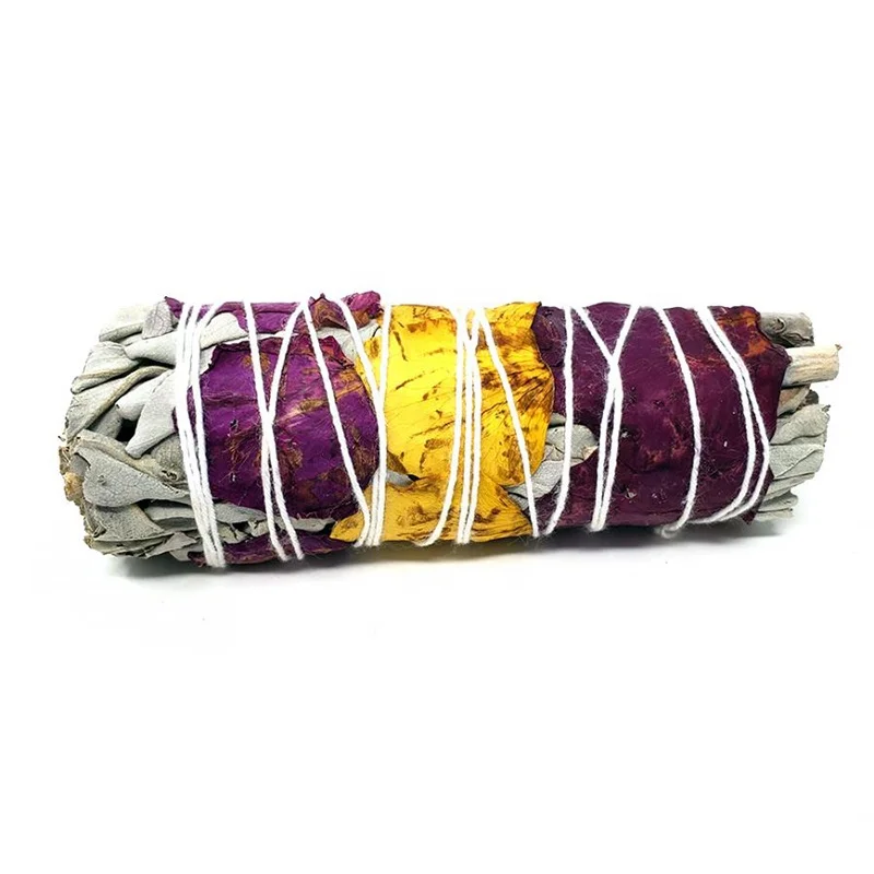 

White Sage Smudge Sticks with Rose Petals Flowers for Cleansing, Meditation, Yoga, and Smudging