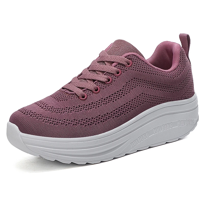 

Wholesale RUIDENG Knit Upper EVA Thick Soles Rocking Ladies Casual Shoes 2021 Casual Dress Shoes Fitness Walking Shoes