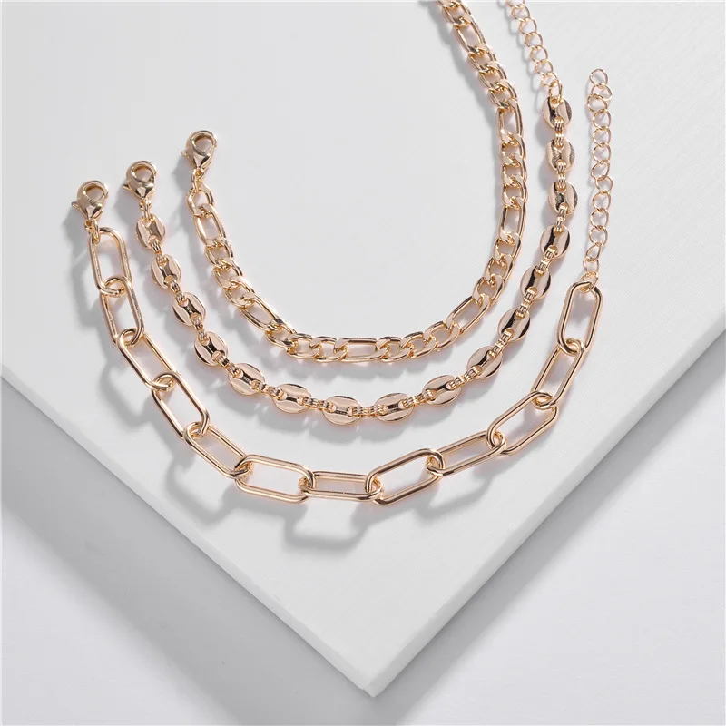

2020 Spring and Summer New Designer 3pcs/set Gold Chain Bracelet