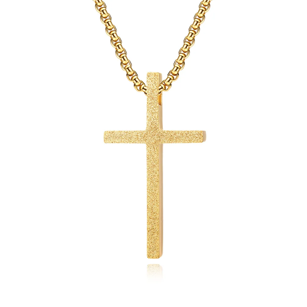 

Wholesale Simple Design Men's Stainless Steel Frosted Cross Necklace