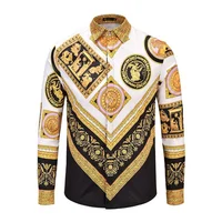 

England Style Mens Gold Shirts Plus Size Single Breasted 3D Shirt Men Long Sleeve High Quality Floral Shirt camisa masculina
