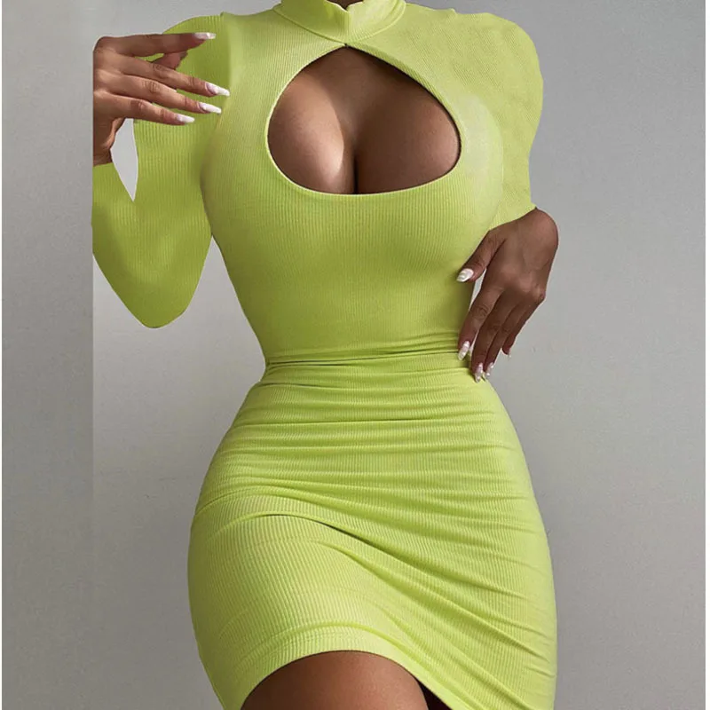 

Autumn New Breast-wrapped Solid Color High Waist Women's Hollow Cut Out Dress Sexy Wrap Dress