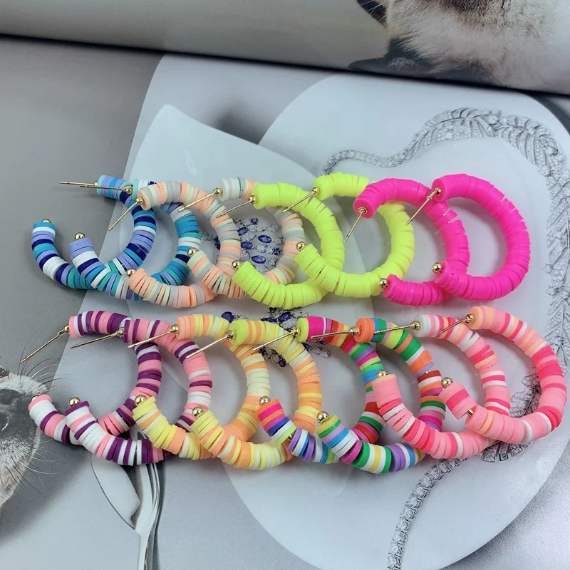 

Wholesale custom polymer soft pottery clay beads hoop earrings women hook studs jewelry