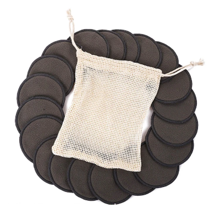 

Wholesale Reusable 8.5cm 2 layer bamboo Charcoal makeup remove pads Natural Bamboo Charcoal Rounds Cleaning pads