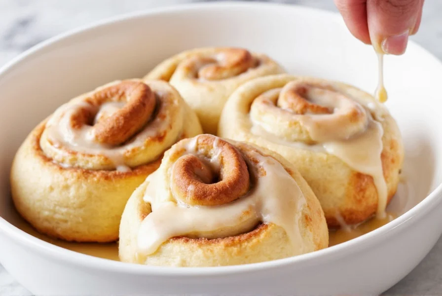 Comparison of properly textured cinnamon scroll icing versus common problems like runny or separated frosting