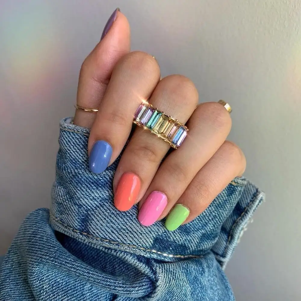 

7 Colors Classic Colorful Acrylic Crystal Engagement Ring Charm Geometric Baguette Knuckle Rings for Women Jewelry, 7 color