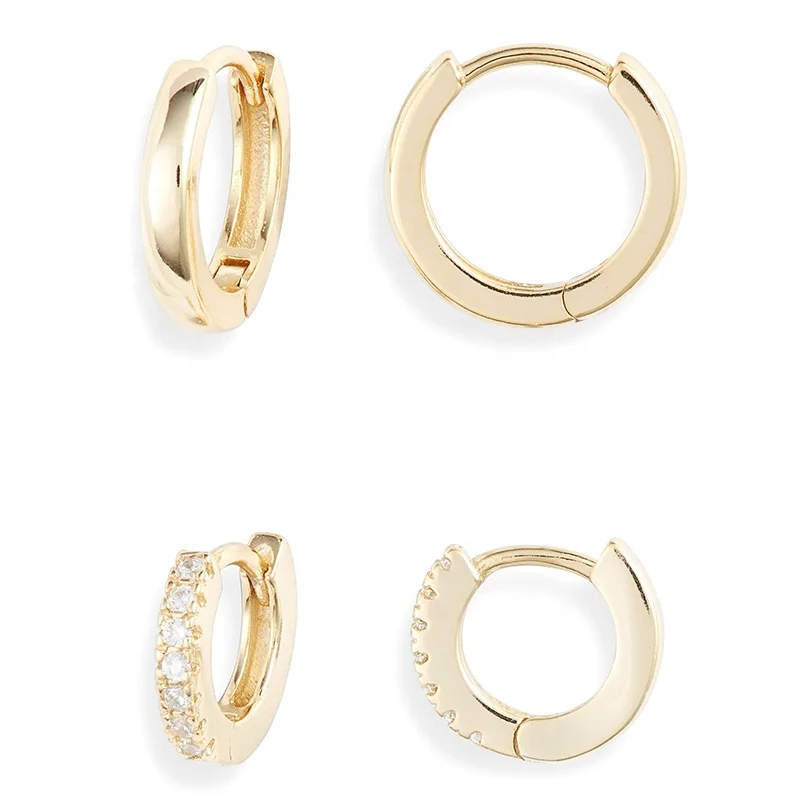 

Daily wear 925 silver jewelry gold mini hoop hinged huggie earrings set