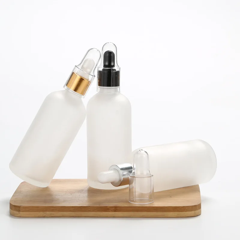 15 ml 20 ml 30 ml 50 ml 100ML  frosted clean glass dropper bottle for essential oil with gold cap details