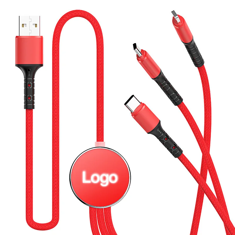 

2023 new trend Customized LOGO 3in1 fast charging cables LED lighting design 3in1 Charger data Cables