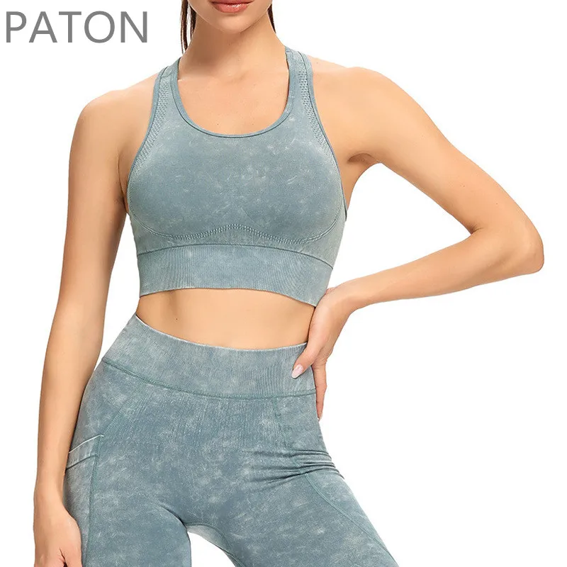 

Low support stone-washed Racer back shaping Seamless sports bra crop top