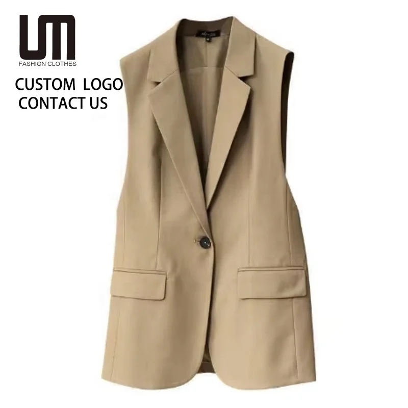 Liu Ming Fashion Wholesale Women Casual Turn Down Collar Single Button Sleeveless Jacket Office Blazer Vest Waistcoat