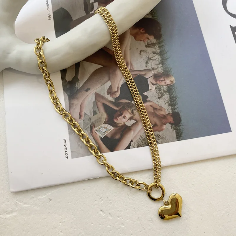 

Minimalist Stylish 14K Gold Plated Heart Stainless Steel Necklace For Ladies Women