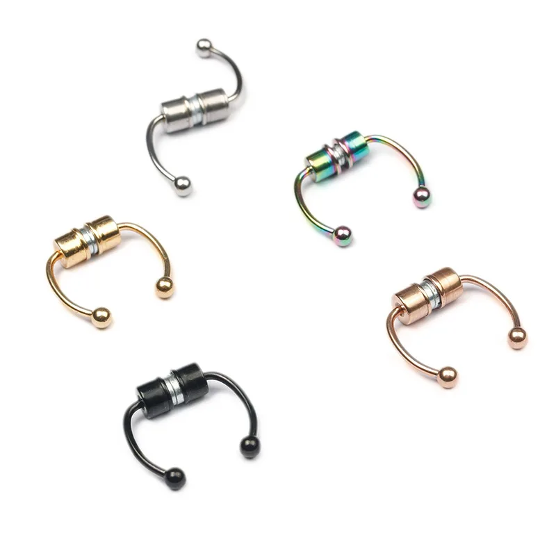 

Wholesale Stainless Steel Reusable Fakes Nose Rings Body Piercing Accessories custom Magnetic Fake Piercing Jewelry, Steel, gold,gun black,rose gold,rainbow