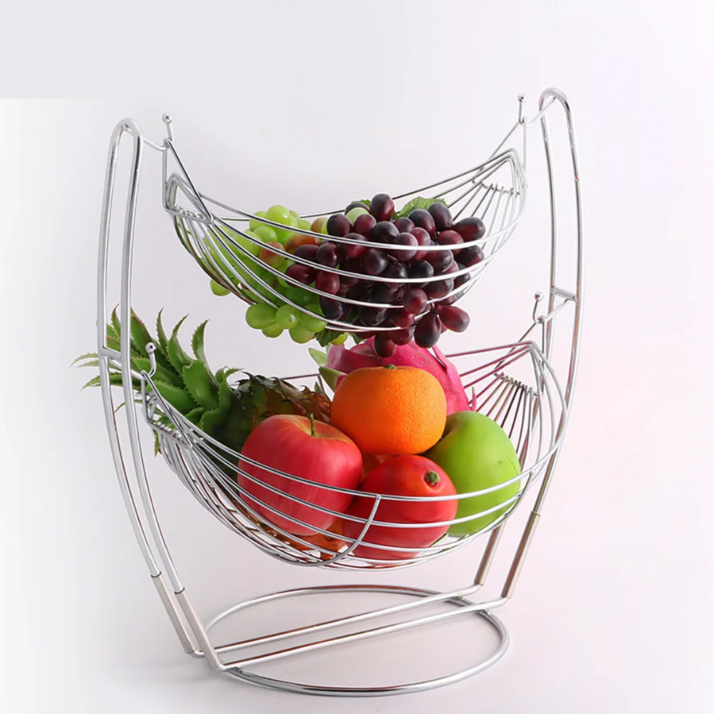 

JX- Fashion creative removable 2-layer fruit basin fruit plate storage cradle basket Metal Countertop Fruit Storage Basket, Black