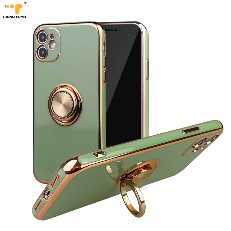 

Rotating Finger Ring Holder TPU Green Phone Case For iPhone 12 11 Phones Case
