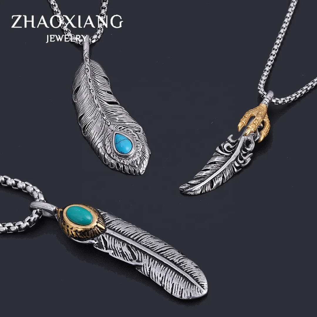 

Feather Necklaces Kallaite Eagle Claw Punk Pendants For Men Women Stainless Steel No Fading Jewelry