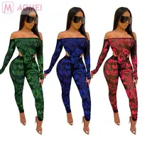 

I1023 new design off shoulder mesh sexy long sleeve women fashion clothing two piece sets