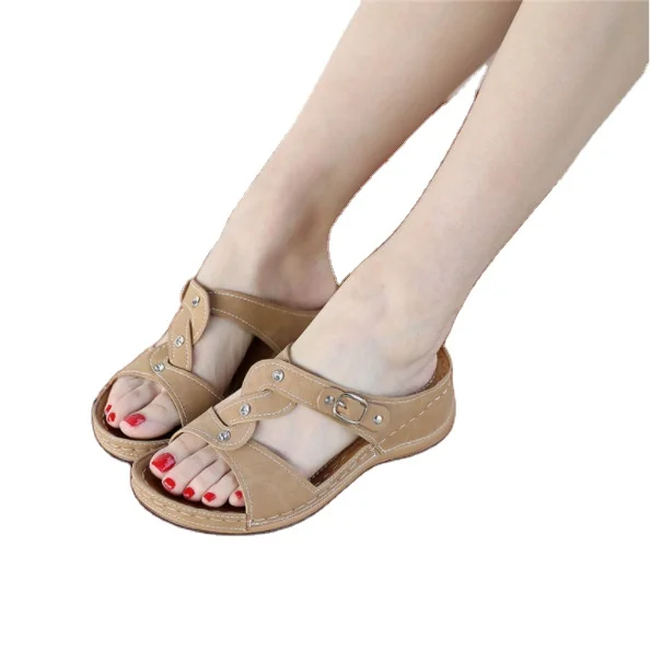 

New fashion womans platform sandals women non-slip cross braided wedge heel simple button sandals and slippers for women, As picture
