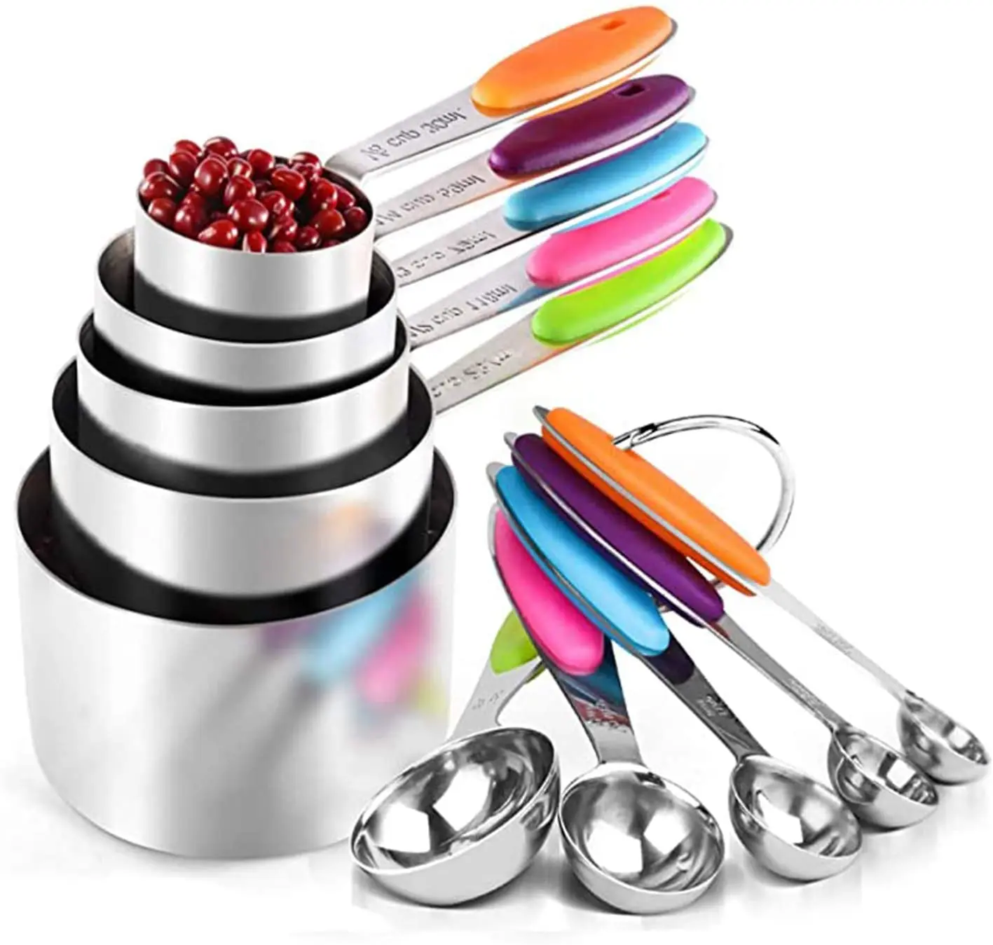 

10 Piece Stainless Steel Measuring Cups and Spoons Set Measuring Toolsfor Kitchen DIY Making Dry and Liquid Ingredient