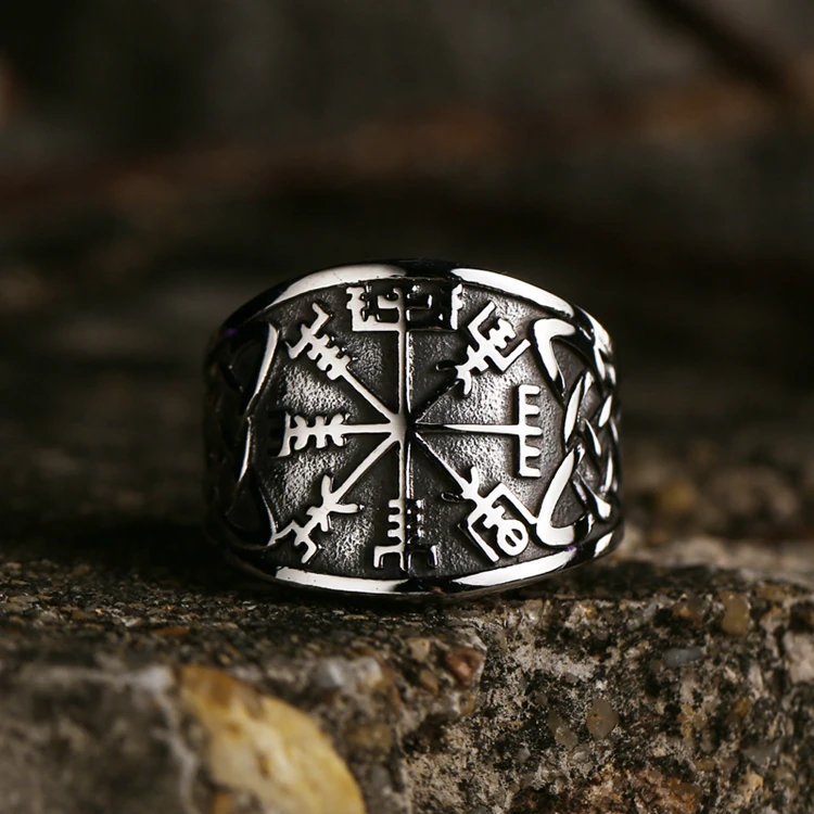 

SS8-751R Norse Mythology Set Viking Amulet Rune Men Ring Compass Runic Totem Viking Odin Jewelry Wholesale