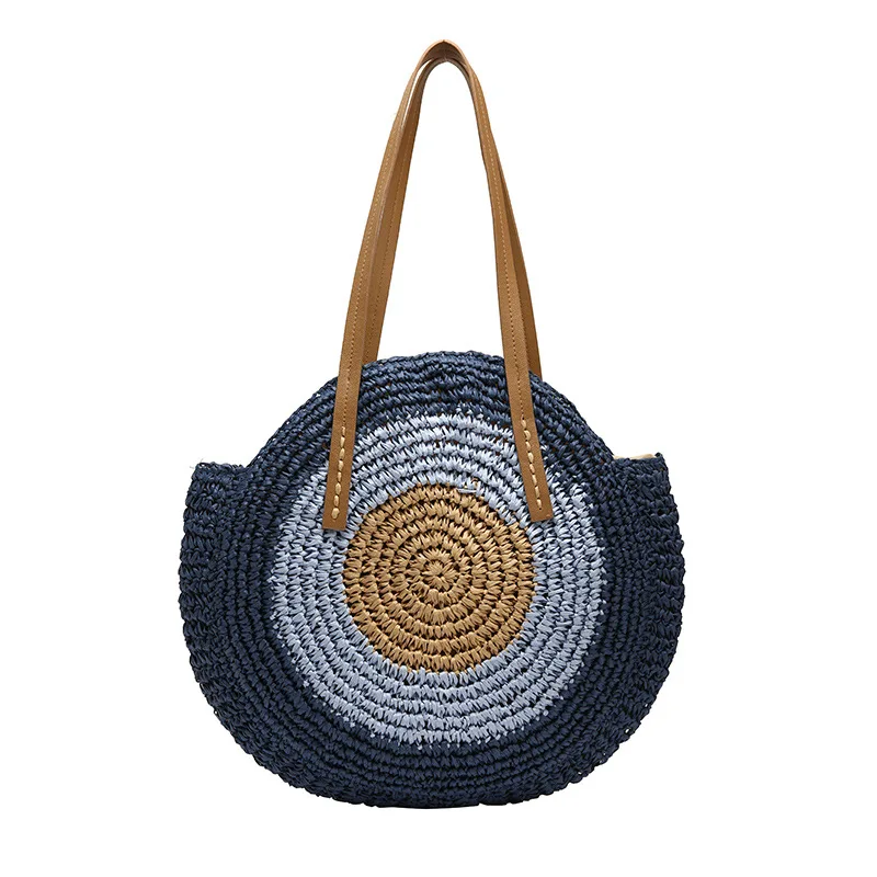 

2020 New Summer Fashion Round Handmade Rattan Circle Bohemia Straw Bags Tote Summer Beach Handbag