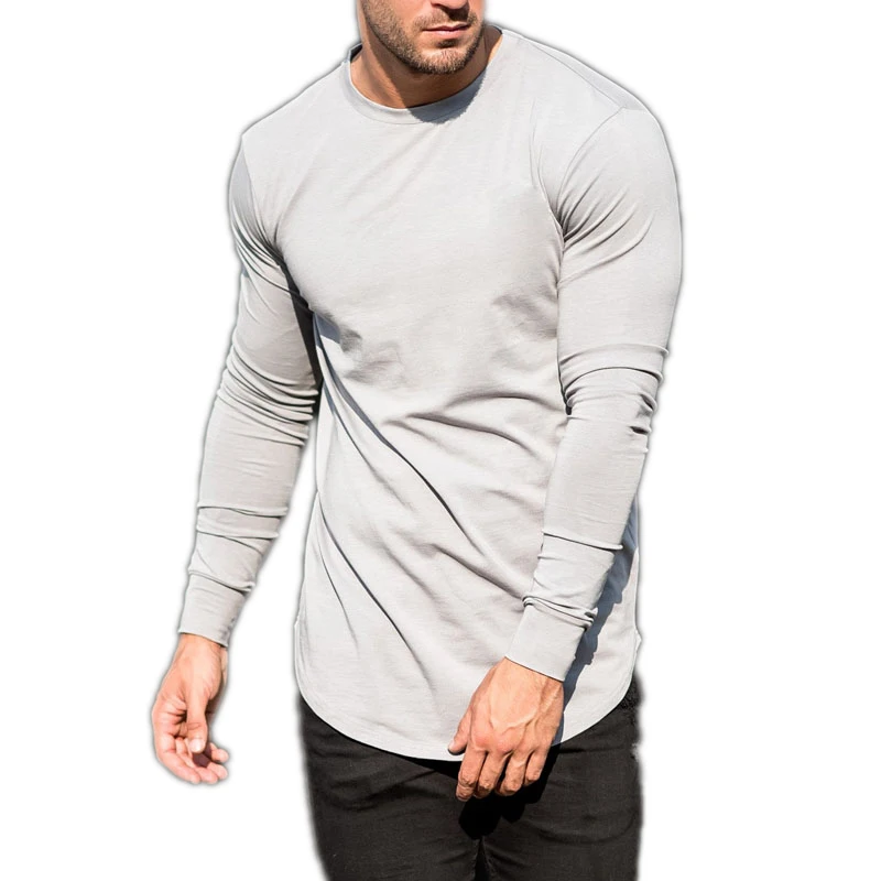 

Cotton Elastane Muscle Fit Crewneck Custom Factory Support Gym Wholesale Fitness Clothing Mens Long Sleeve T Shirt