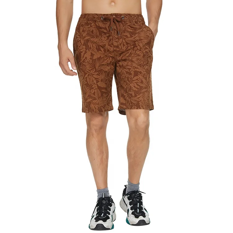 

Instock sale fashion breathable bermuda short leaves printed spandex brown casual men's shorts