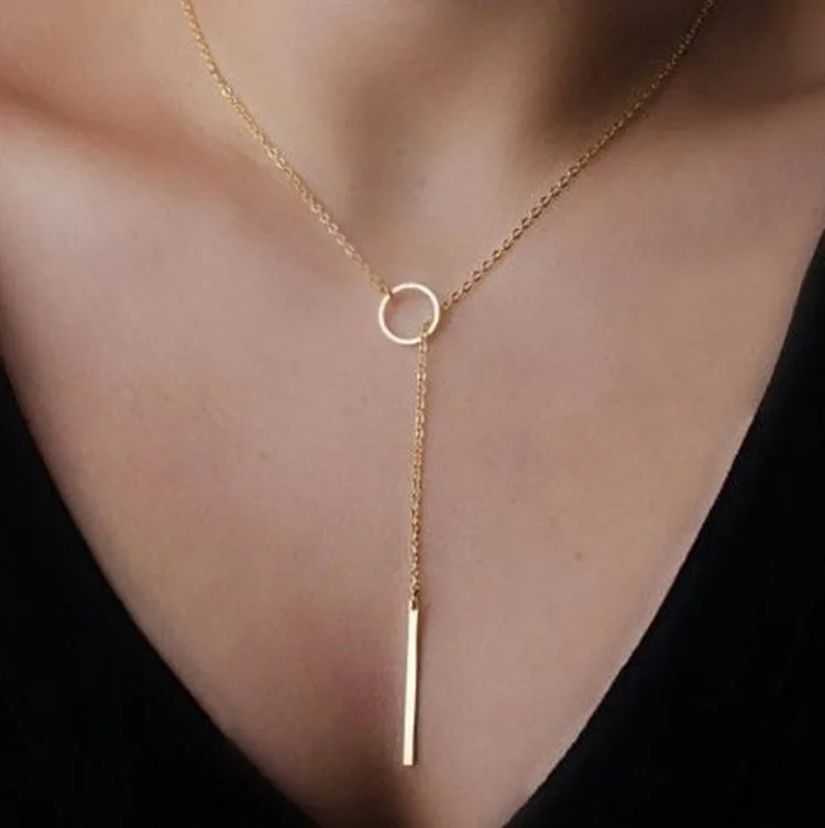 

Latest Women Drop Delicate Choker Necklace Long Thin Chain Bar Gold Pendant Necklaces