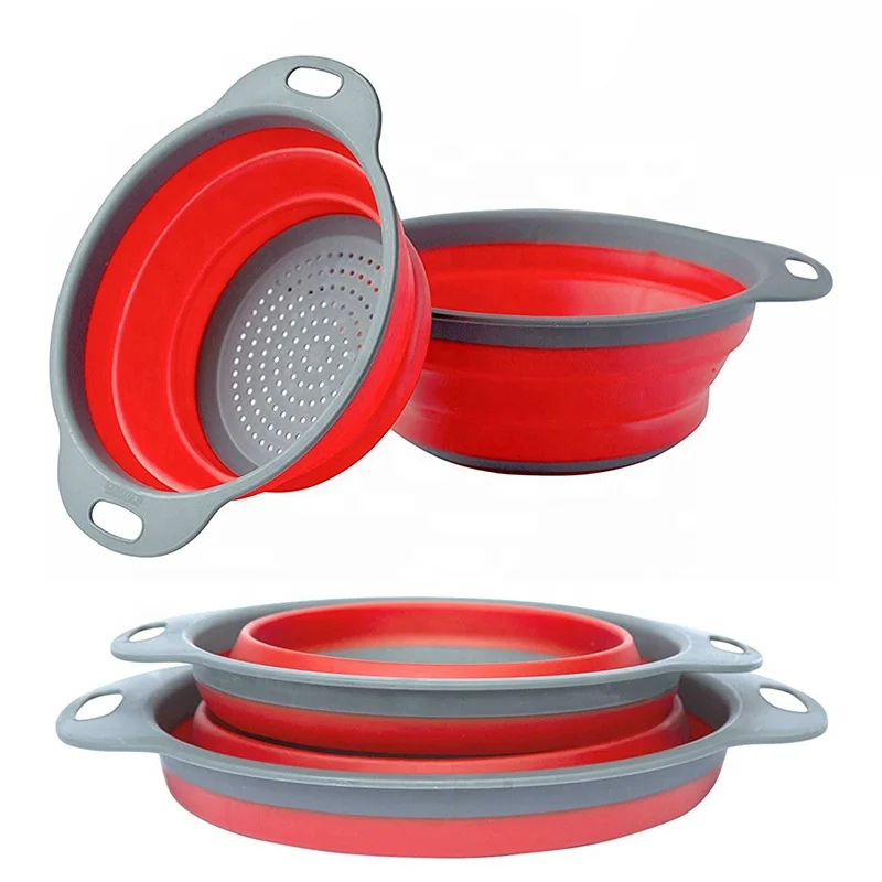 

2 pieces silicone Collapsible Kitchen Colander, Fruit Vegetable Strainer Drainer Washing Basket