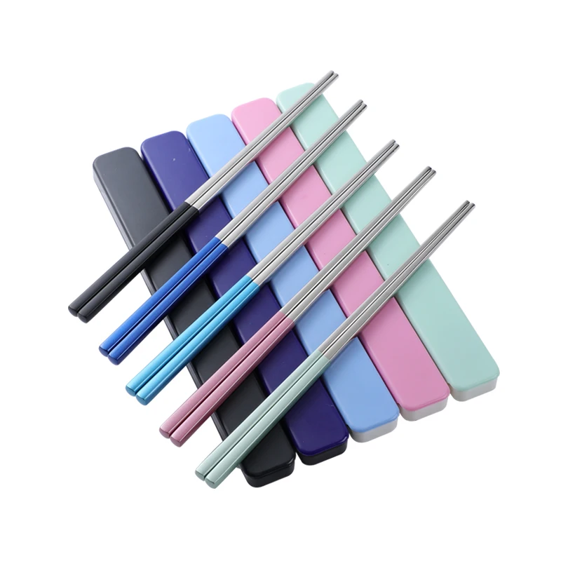 

Food Grade Personalized 304 Stainless Steel Chopsticks multicolor Spray paint with Portable Case, Black/light blue/dark blue/pink/green