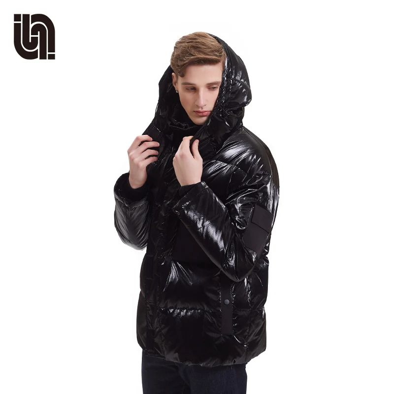 
Full Zipped Shiny Black Nylon Winter Padded Cotton Custom Puffer Down Jacket 