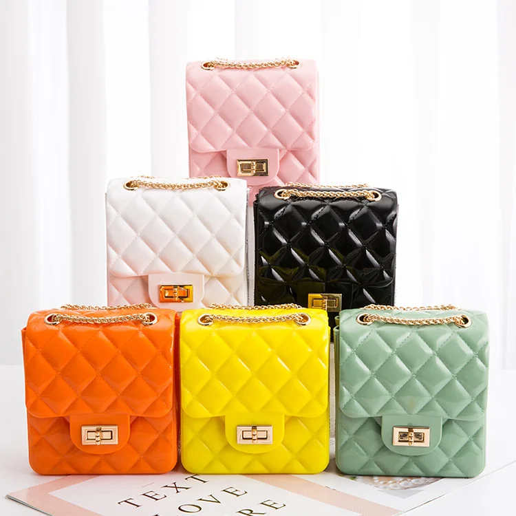 

Eg272 Latest Designs Candy Colors Chain Shoulder Purses Small women Jelly Bags Silicone Mini Handbags For Girls