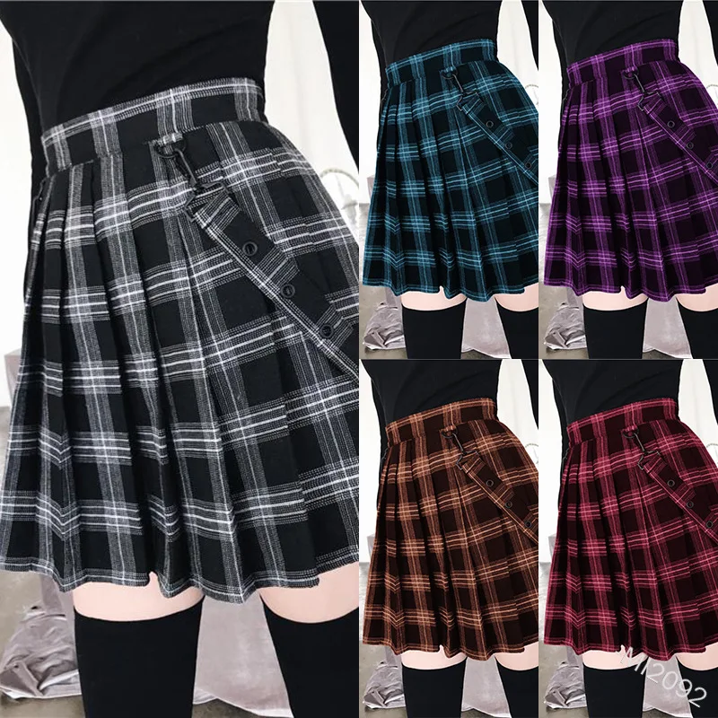 

2021 Summer Korean High Waist Pleated Skirts Black Gothic Sexy Cute Mini Plaid Skirt Women JK Uniform Students Clothes Y2K 90S