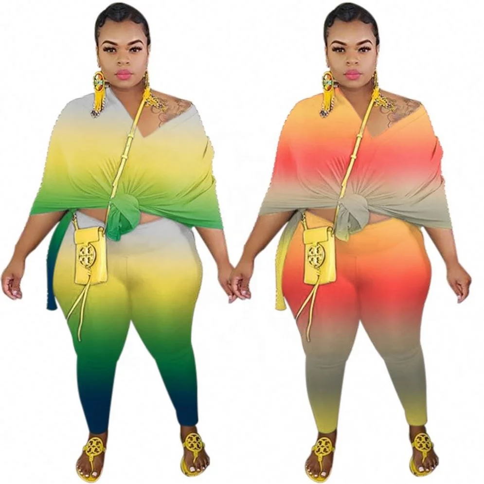

Casual Gradient Split V-Neck Top And Pants Sexy Matching Sets Two Piece Set 2 Pcs Outfits
