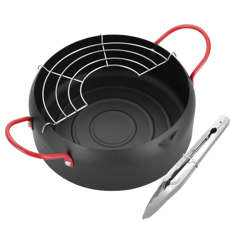 

22cm Deep Fry Pot Metal Frying Pot Kitchen Fryer Mini Cooking Pot Drain Rack