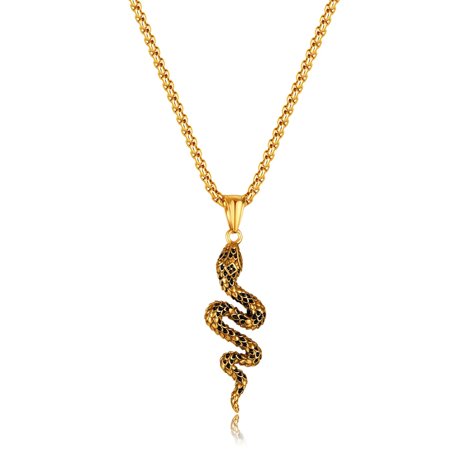 

Hot selling personality creative stainless steel serpentine pendant necklace Hip hop snake fashion jewelry necklaces men