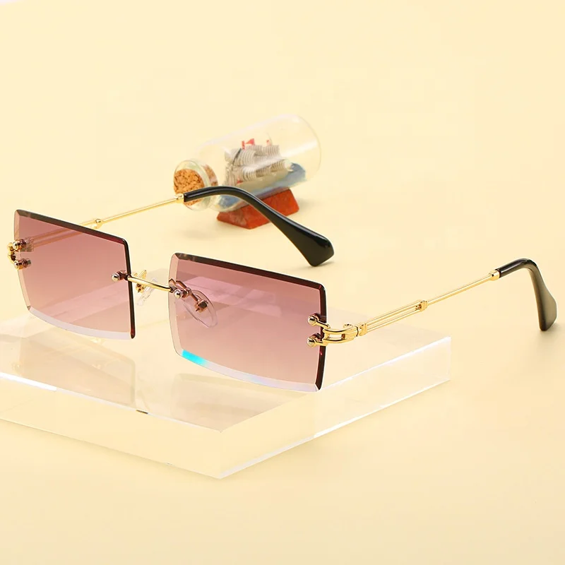 

New Small Rimless Sunglasses Women Men Summer Retro Black Red Pink Rectangular Sun Glasses For Women UV400 Retro Shades