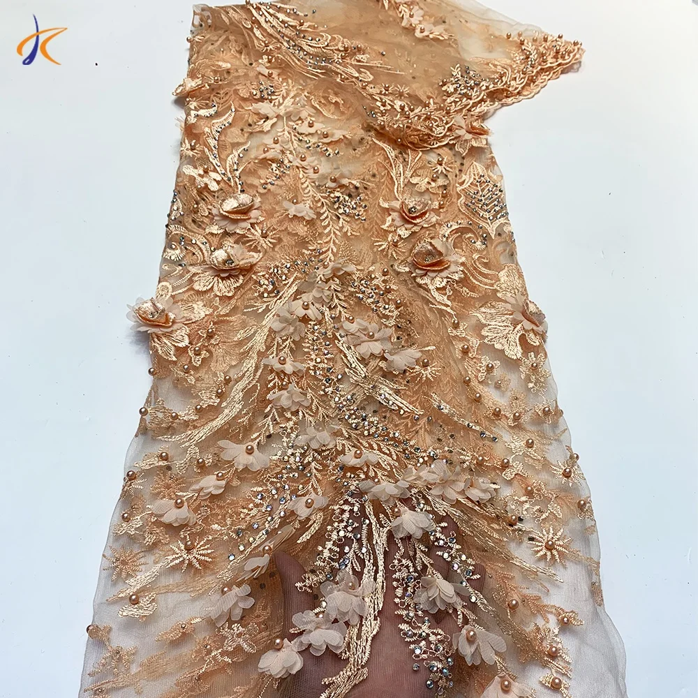 

Top End Luxury french beaded fabric bridal lace embroidery hot drilling flowers fabric, Customized color