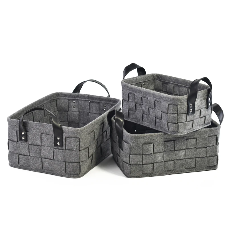 

New design handmade Fold able Fabric Organizer Recycled grey felt basket felt home storage basket