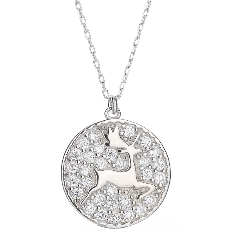 

Christmas S925 Sterling Silver European And American Style Medallion Necklace Female Clavicle Chain Elk Necklace Supply
